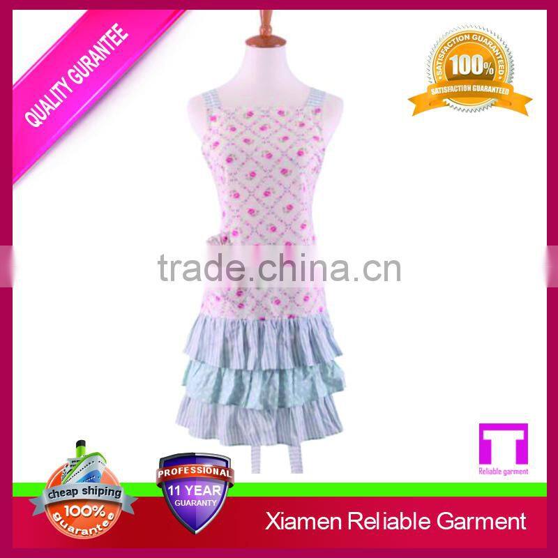 Bulk wholesale flower printed ruffle plastic christmas apron