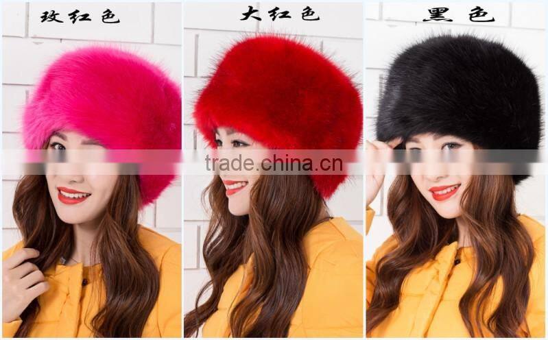Woman and man fashion fox faux fur russian hats with satin lining/Round top unisex winter cap hats
