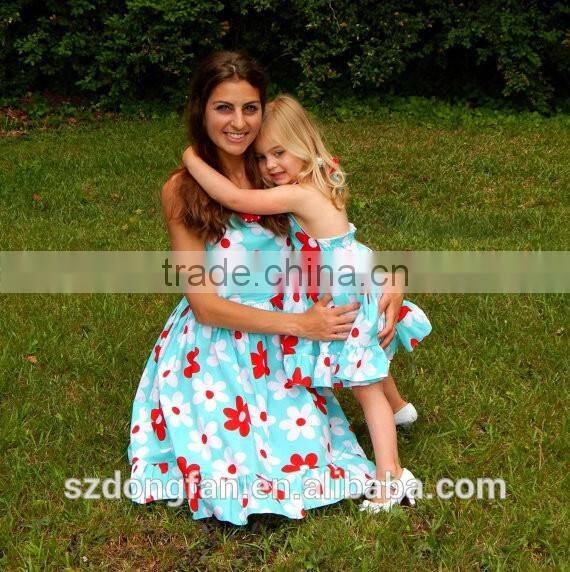 Match Mom And Daughter Dress Girls Vintage Flower Beautiful Twril Dress