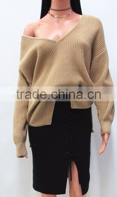 Runwaylover Ladies Deep V-Neck Sexy Knitted Pullover Sweaters