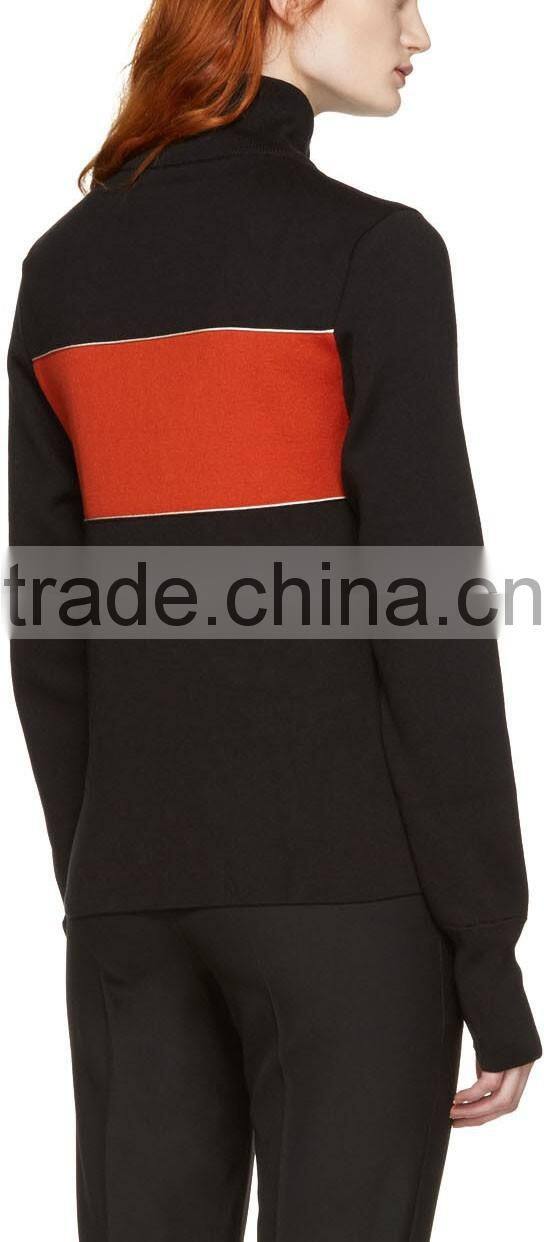 High Quality Colorblocked Long Sleeve Silk and Cotton Blended Jersey Sweater