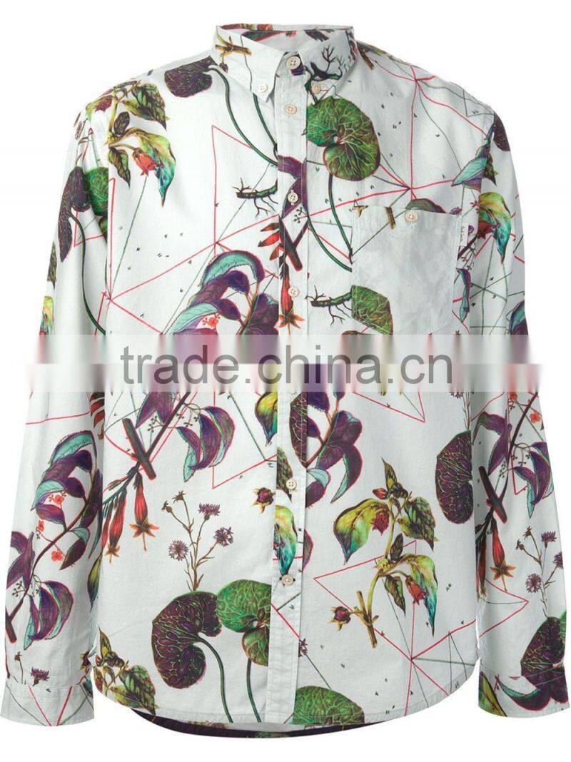 famous brand White cotton floral print shirt
