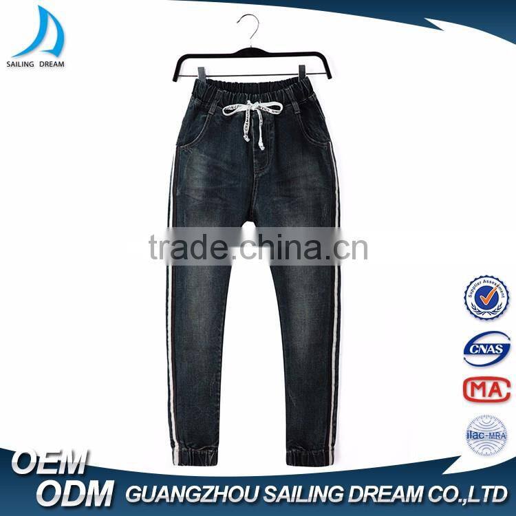 Top 10 jeans two color PU tape funky wholesale kids high waist jeans with elastic