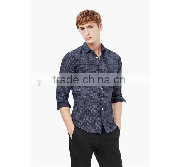 Spots print classic collar white button slim fit fashionable casual men's shirt for 2016