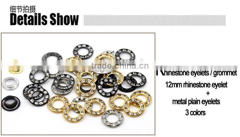 3 colors 12mm round metal brass rhinestone eyelets crystal diamond grommets glass eyelets RE-12mm-001