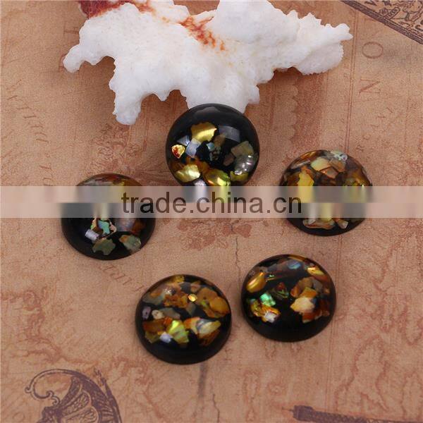 Resin & Shell Mosaic Dome Seals Cabochon Round Yellow