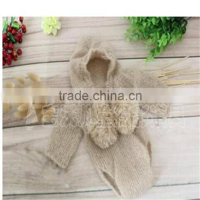 Crochet mohair long sleeve romper knitted baby overall newborn onesie outfit handmade knit pant photo props