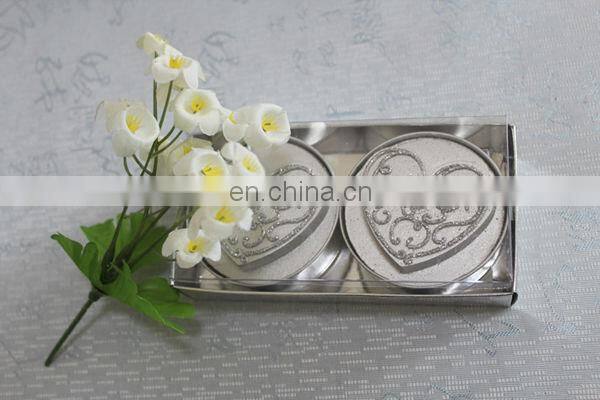 Silver glitter Heart design Valentine's day tea light candle