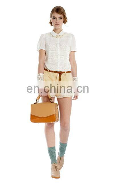 2014 Catchy Cotton Floral Lace Design Plain Color Women Short Simple Pants