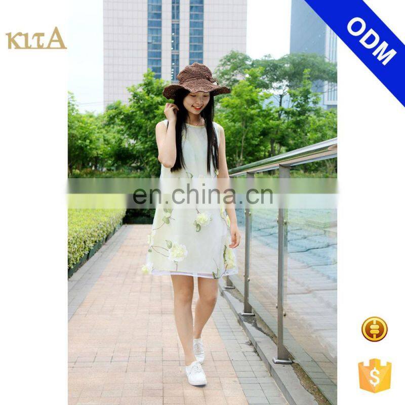 Women Sleeveless Embroidery Flower Chiffon Dress