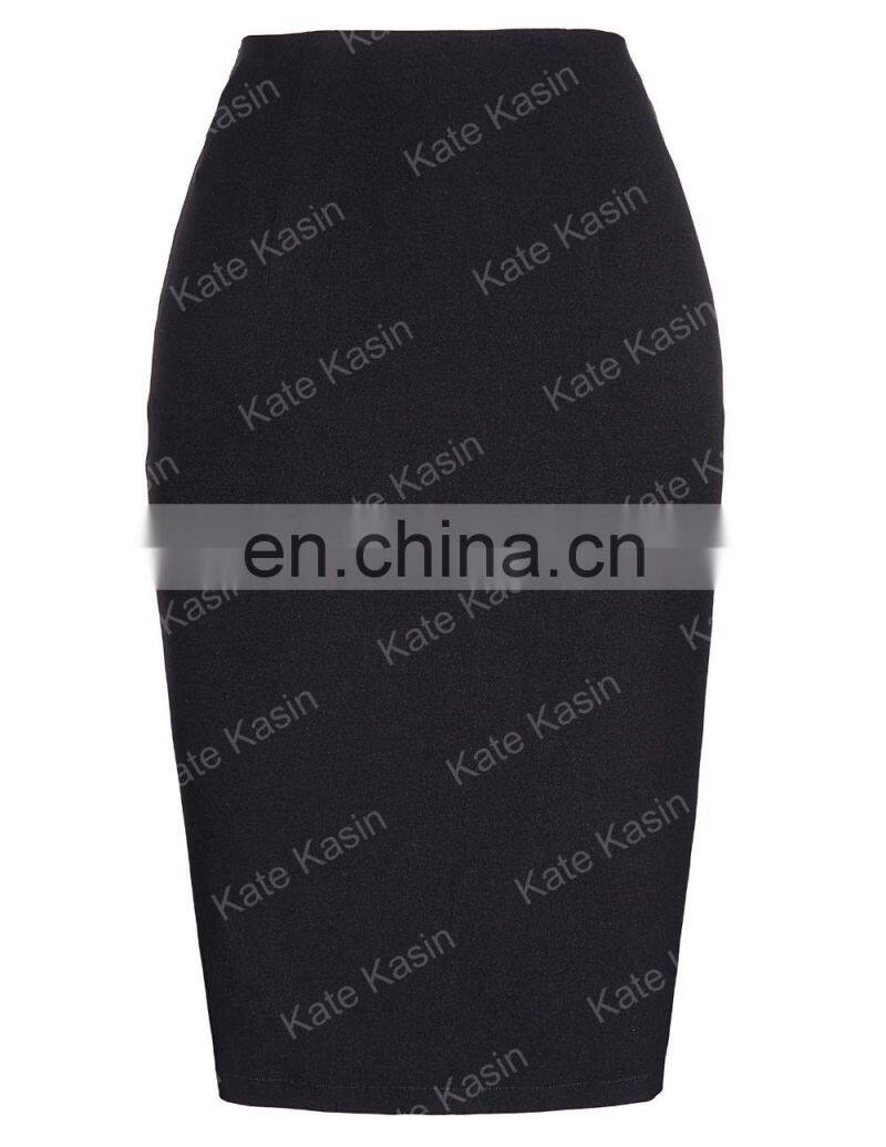 Kate Kasin Occident Women's Black High Stretchy Hips-Wrapped Split Short Pencil Skirt 20" KK000273-1