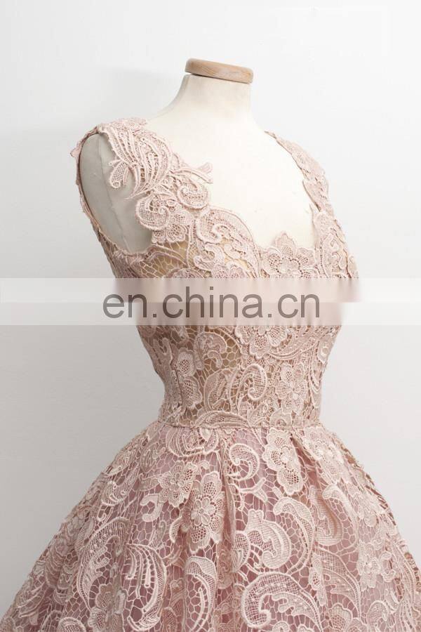 Vestidos de Formatura Sweety Pink Square Lace Prom Dresses 2016 Sleeveless Knee Length Homecoming Dresses Vestidos De Coctel