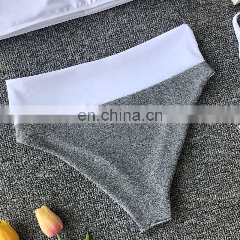 2019 Sexy Solid Glitter Two Piece Swimwear Women Bandeau Wrapping Push Up Swimsuit Mujer Off Shoulder New Padded Bikini