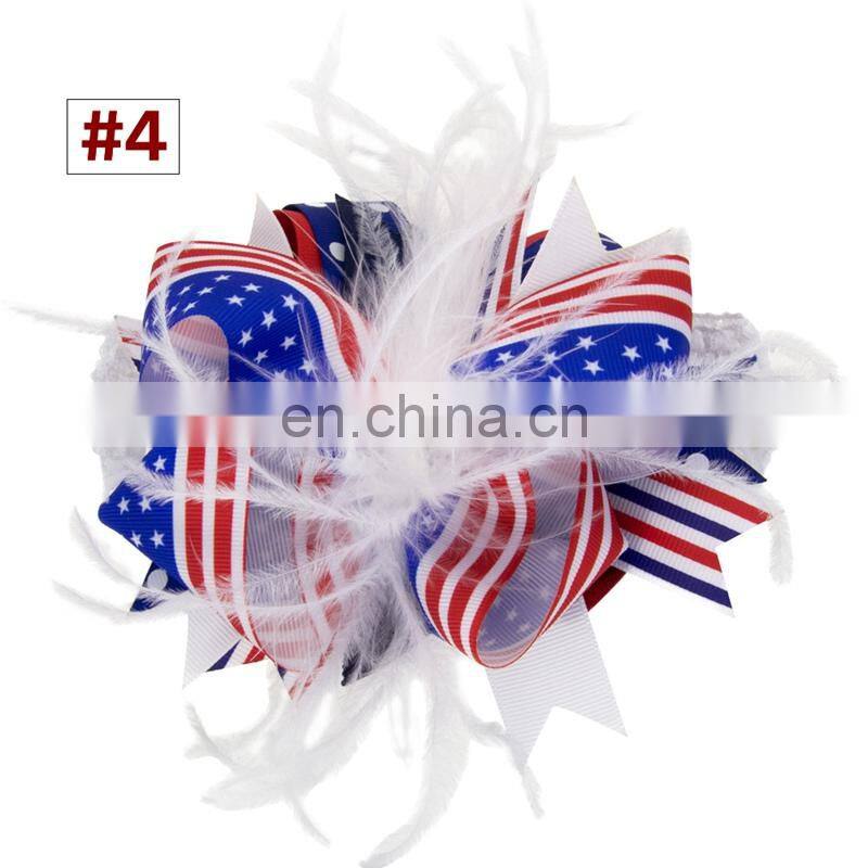 Girl Headband Hair Clips Independence Day Baby Hair Accessories with fur 4Colors