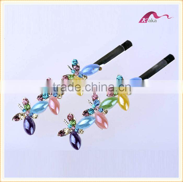 Wholesale Price New Arrival Multi Colors Elegant Hair Grips Metal Crystal Decorated Butterfly Ceramic Beads Hair Clips For Gifts