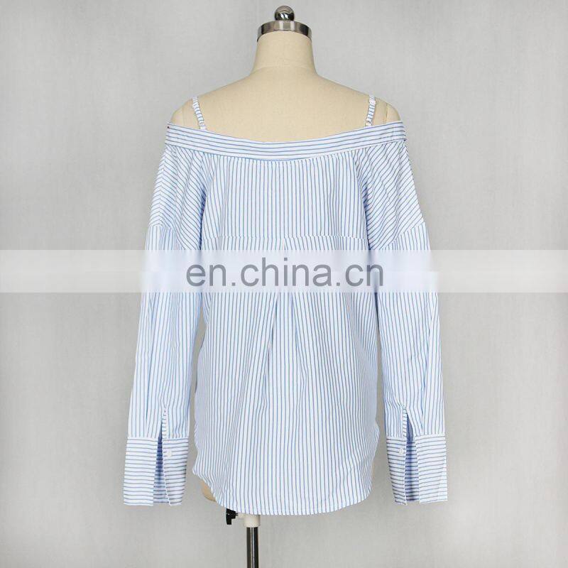 Wholesale custom women sexy through the shoulder strap button-down Stripe casual pleasure long-sleeved shirt women casual home w