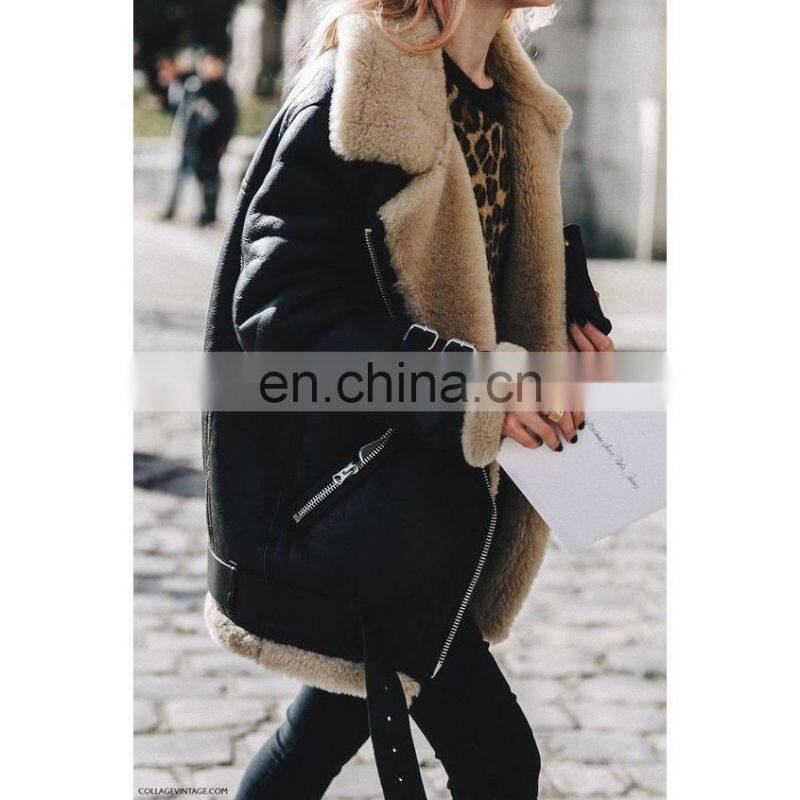 Wholesale custom winter women's fur coat motorcycle deerskin cashmere lapel wool coat woman made fur coat