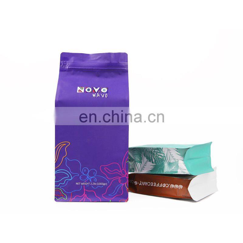 Custom Printed Biodegradable Flat Bottom Package Kraft Paper Tea Bag 250g 500g 1000g Bean Coffee Packaging Bags With Valve