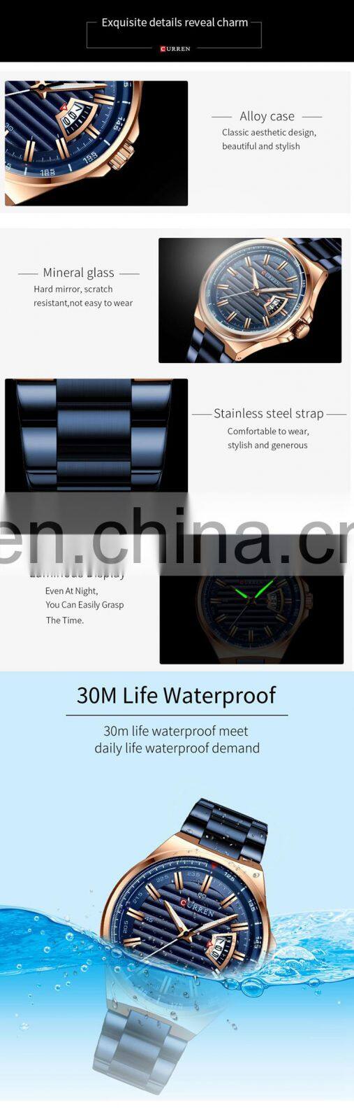 CURREN 8375 Fashion Business Men Watches Stainless Steel Strap Analog Quartz Japanese Watch