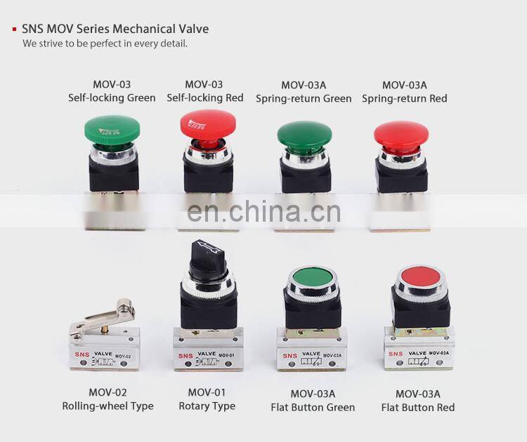 SNS MOV series 1/8 electric roller lever pneumatic mechanical control valve with botton