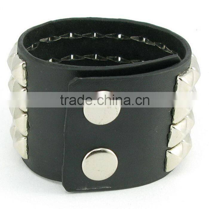 Punk Black Wide Leather Bracelet Wristband Fiver-Pointed Star Rivet Chain Bangle