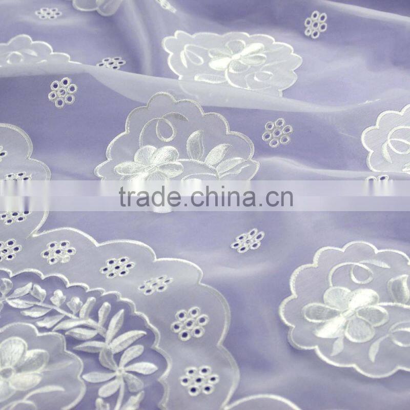 Factory specializing made 100%poly flower printing chiffon flower laser embroidery lace fabric for girl dress