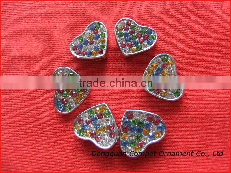 10 mm slide charms heart Alloy metal crafts mixed color of rhinestone heart charm
