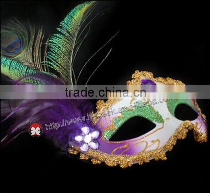High quality beautiful Rhinestone half face peacock feather party mask
