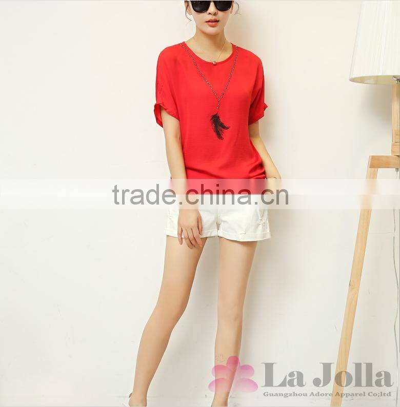 Latest Summer Fashion Ladies Pure Colour Cotton Short Sleeves T-shirt 109