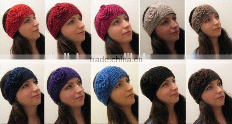 Wholesale Hair Accessory Ladies Crochet Patterns Flower Head Wrap Women Knitted Headband