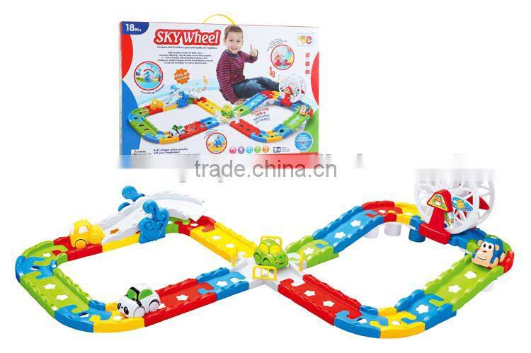 Funny electric education kids track cars toy