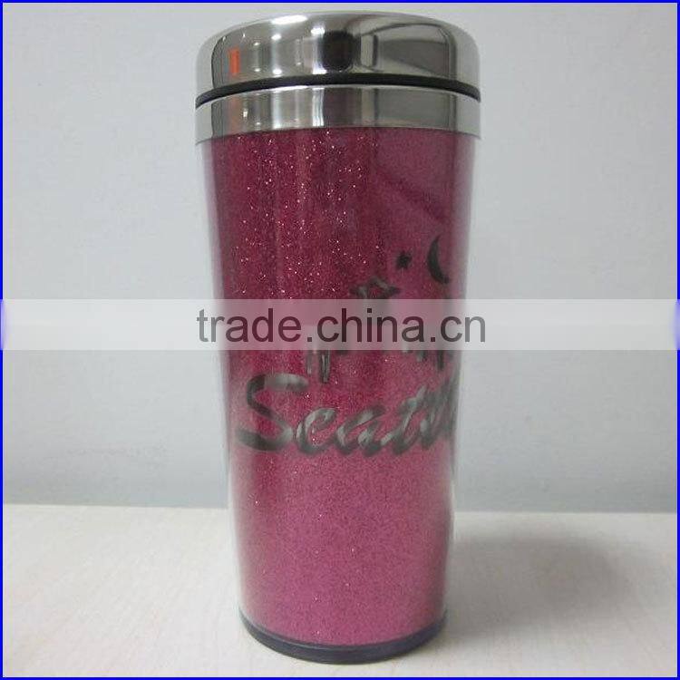 16OZ BPA free Travel car Mugs with paper inserts glitter laser logo FDA standard