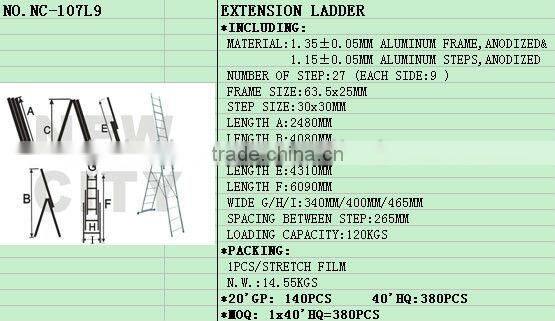 Aluminum Extension Ladder with combination sections