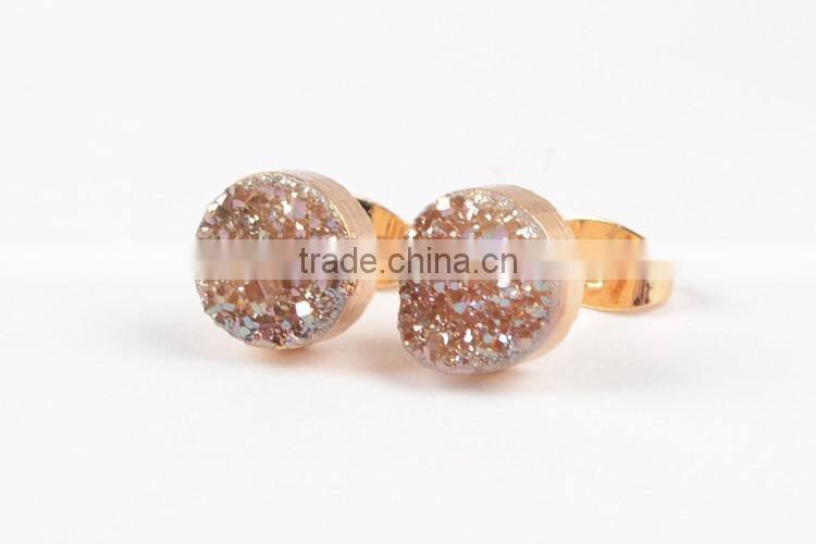 2016 Round Fashion earrings High Quality Titanium Silver Druzy Stone Stud Earrings