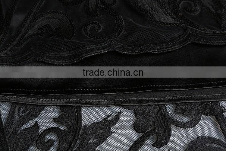 V2-MN Cocktail Dress 2016 New Arrival Black Sophisticated Embroidery Sequin Maxi Dress