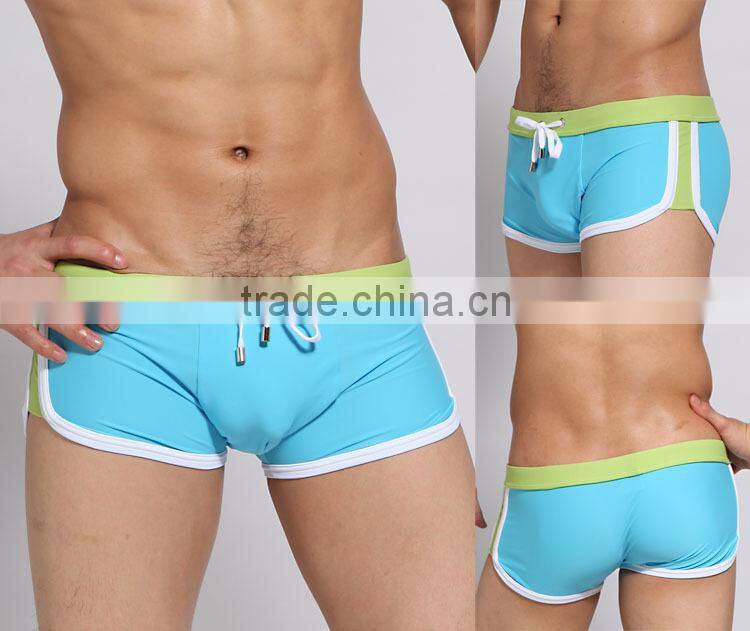 2015 Solid Men Knot Swimwear Plus size Swimwear Sexy Boxer Men Swimwear Short