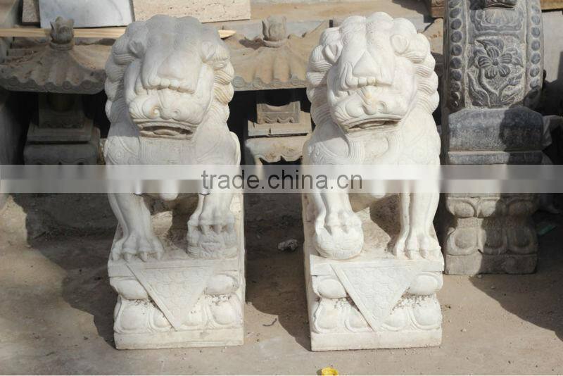 Chinese Antique White Marble Garden Stone Lion