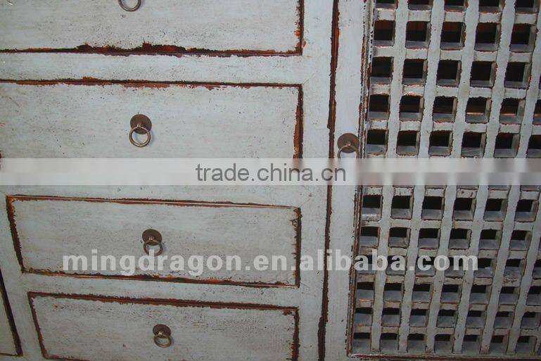 chinese antique furniture pine wood Shanxi blue four drawer two door cabinet