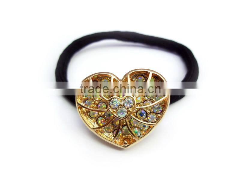 Double Layer Style Hollow Design Heart Hair Tie With Charming Stones