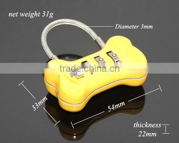 Cute Dog Bone Shaped Travel Luggage Three Codes Lock Suitcase Password Combination Lock Steel Wire Cipher Metal Digital Padlock