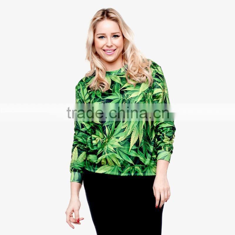 hot women handmade green weed high quality 3d print fullprint crewneck sweatshirt spring autumn unisex custom oversized pullover