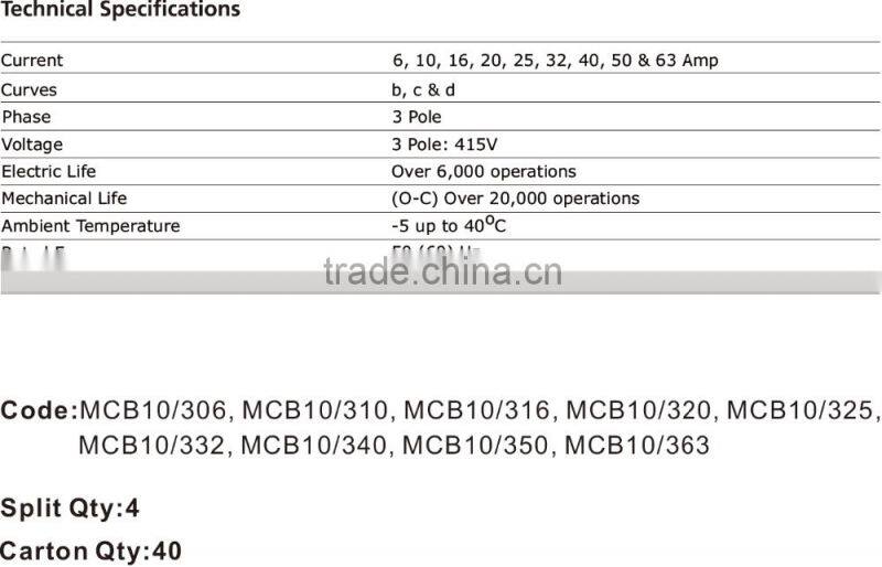 high breaking capacity 10kA 3 pole MCB