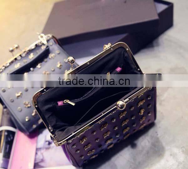 Ladies Gradient color retro PU sling bags with studded rivet