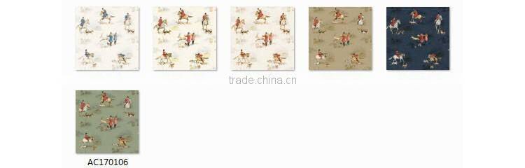 stock printing non woven wallpaper, vivid blue cartoon horses wall paper for boys room , nice wall sticker wholesale
