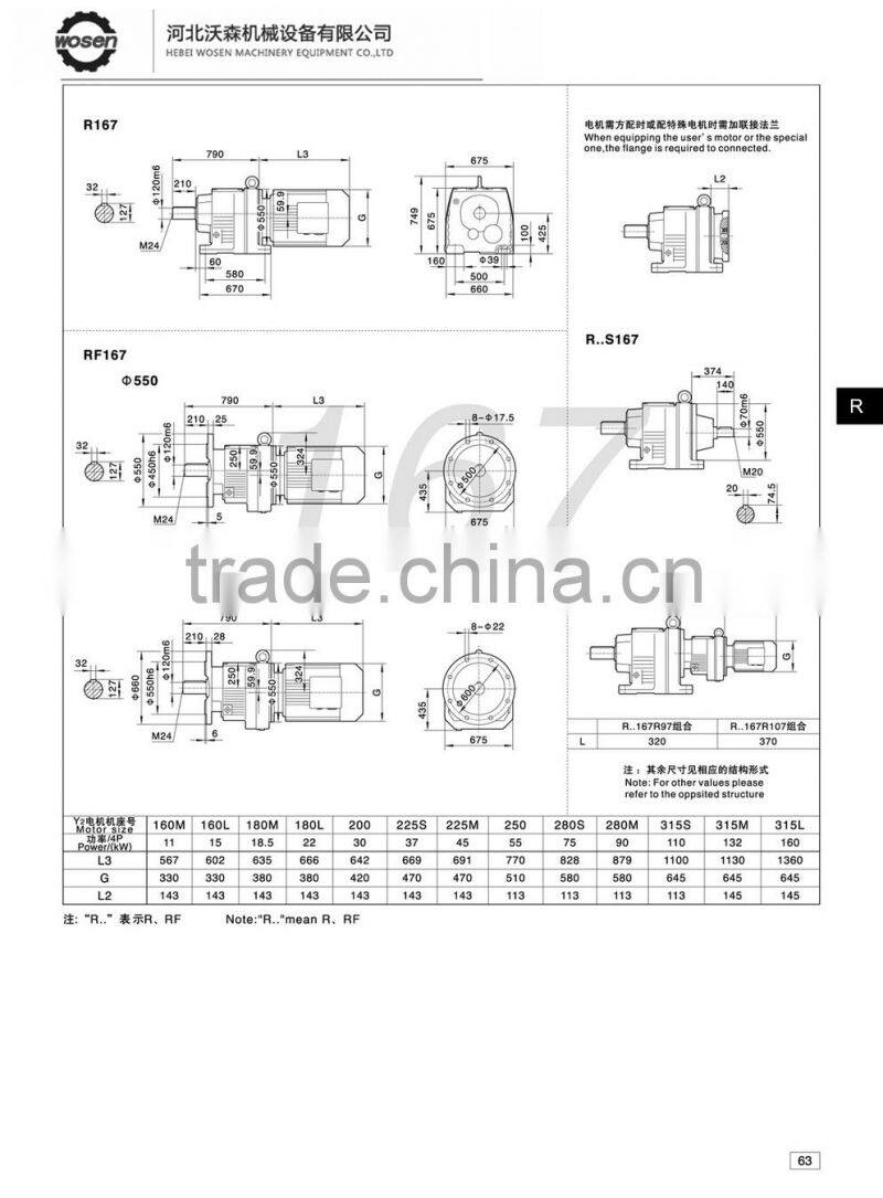 R167 RF167 Ratio of 8.77~ 196.41 gear box motor helical gears hardened tooth surface modular one-piece gear speed reducer