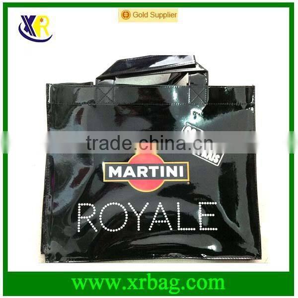 Fashion easily women black PU handbag with logo print