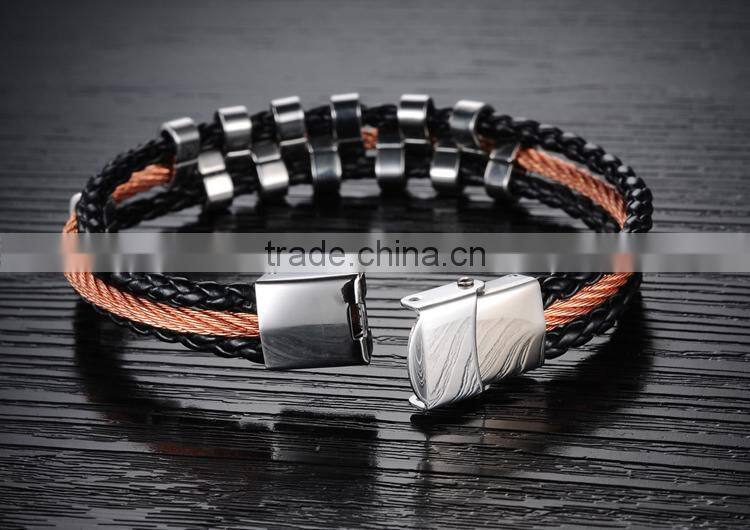 NSSL161 black leather red steel wire tooth hallmark stainless steel bracelets