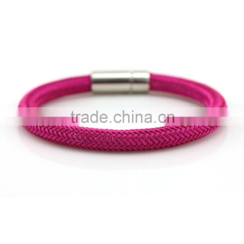 red pink colorful braided simple genuine Leather Bangle bracelet with Stainless steel or golden clasp