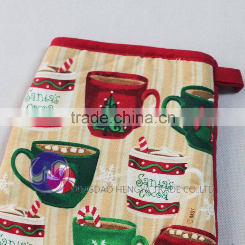 Kitchen Heat Resistant Oven Mitten Pot Mat Set Christmas Cotton Character Printed Oven Mitts
