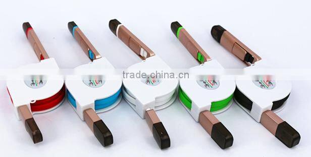 2016 high quality metal 2 in 1 retractable usb cable